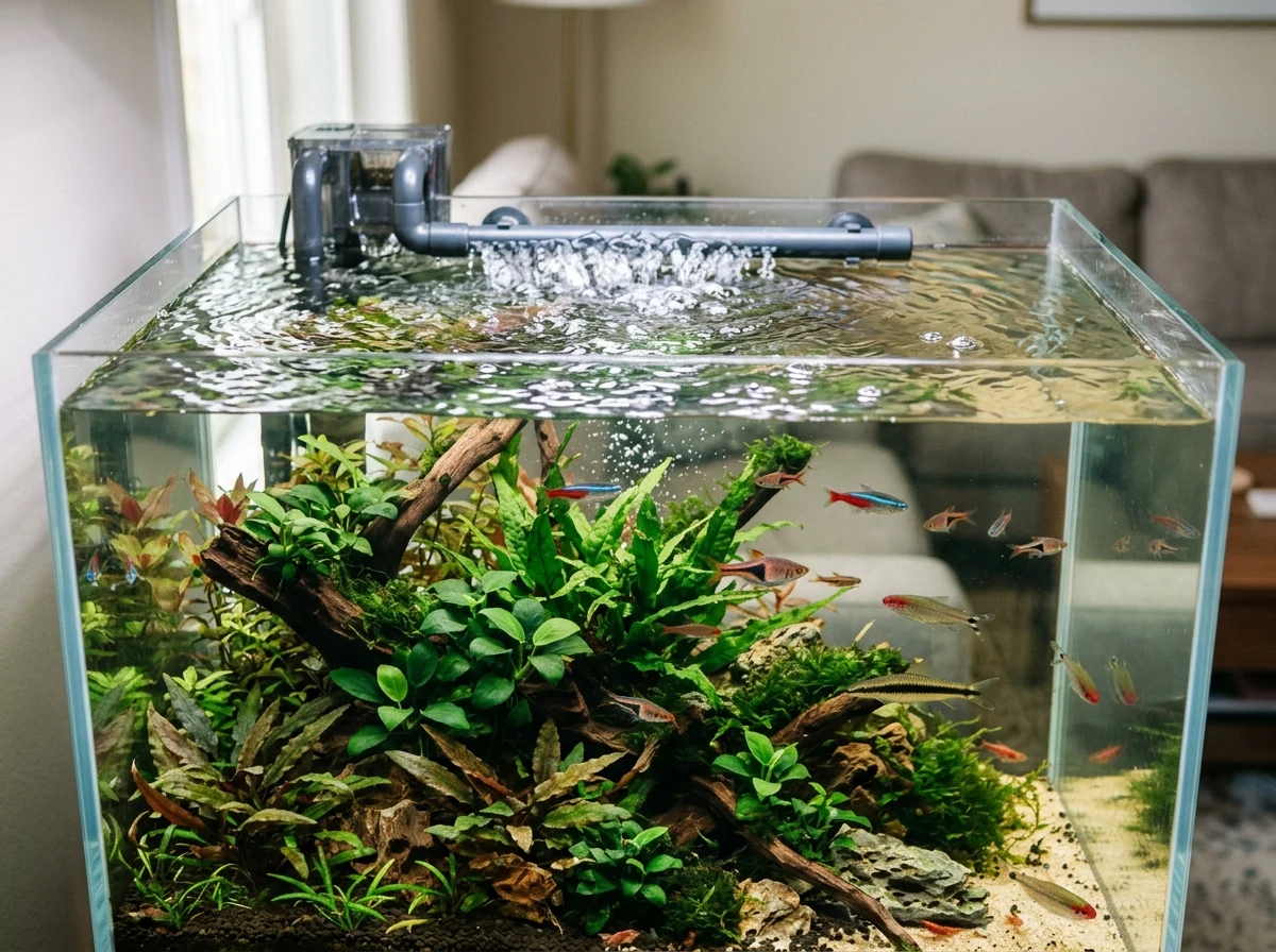 Oppervlaktebeweging in aquarium