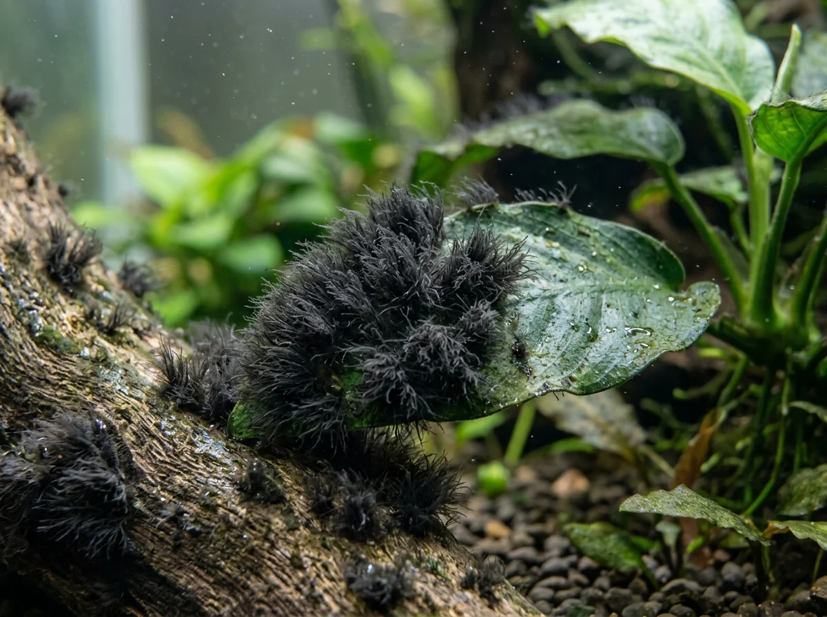 Baardalg op aquariumplant