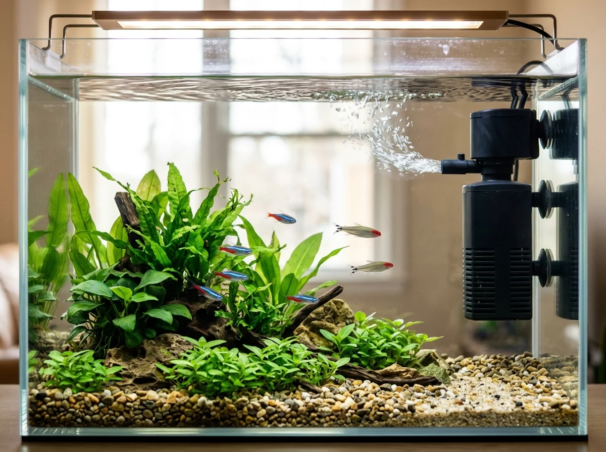Binnenfilter in aquarium