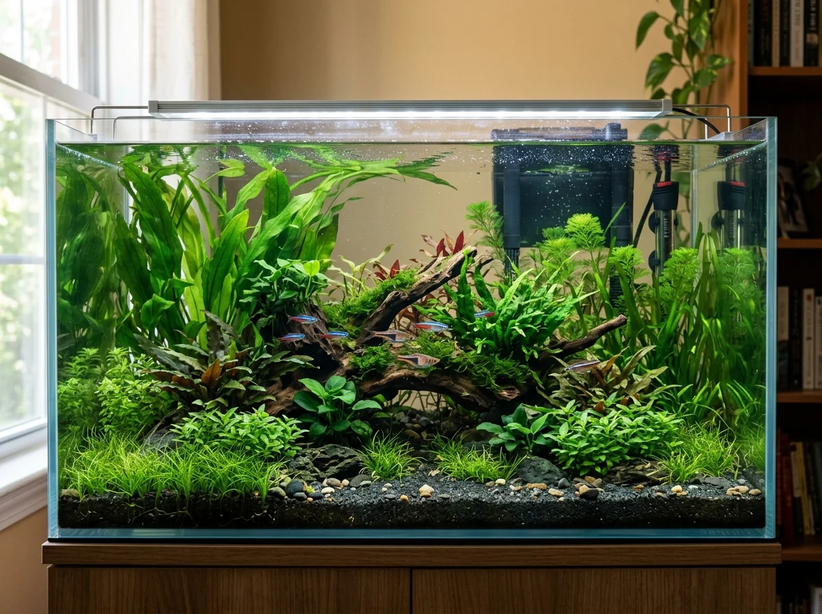 Gelaagde aquarium inrichting