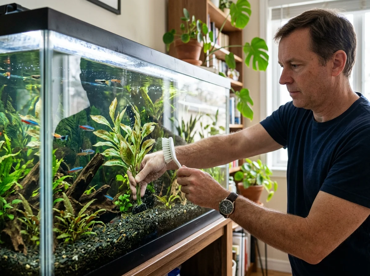 Kunstplant schoonmaken aquarium