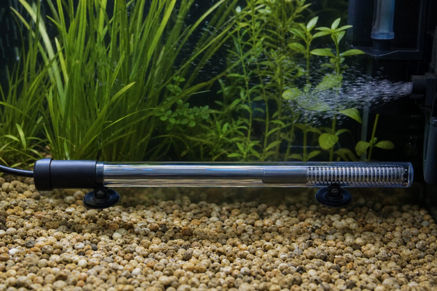 Correct geplaatste aquariumverwarmer