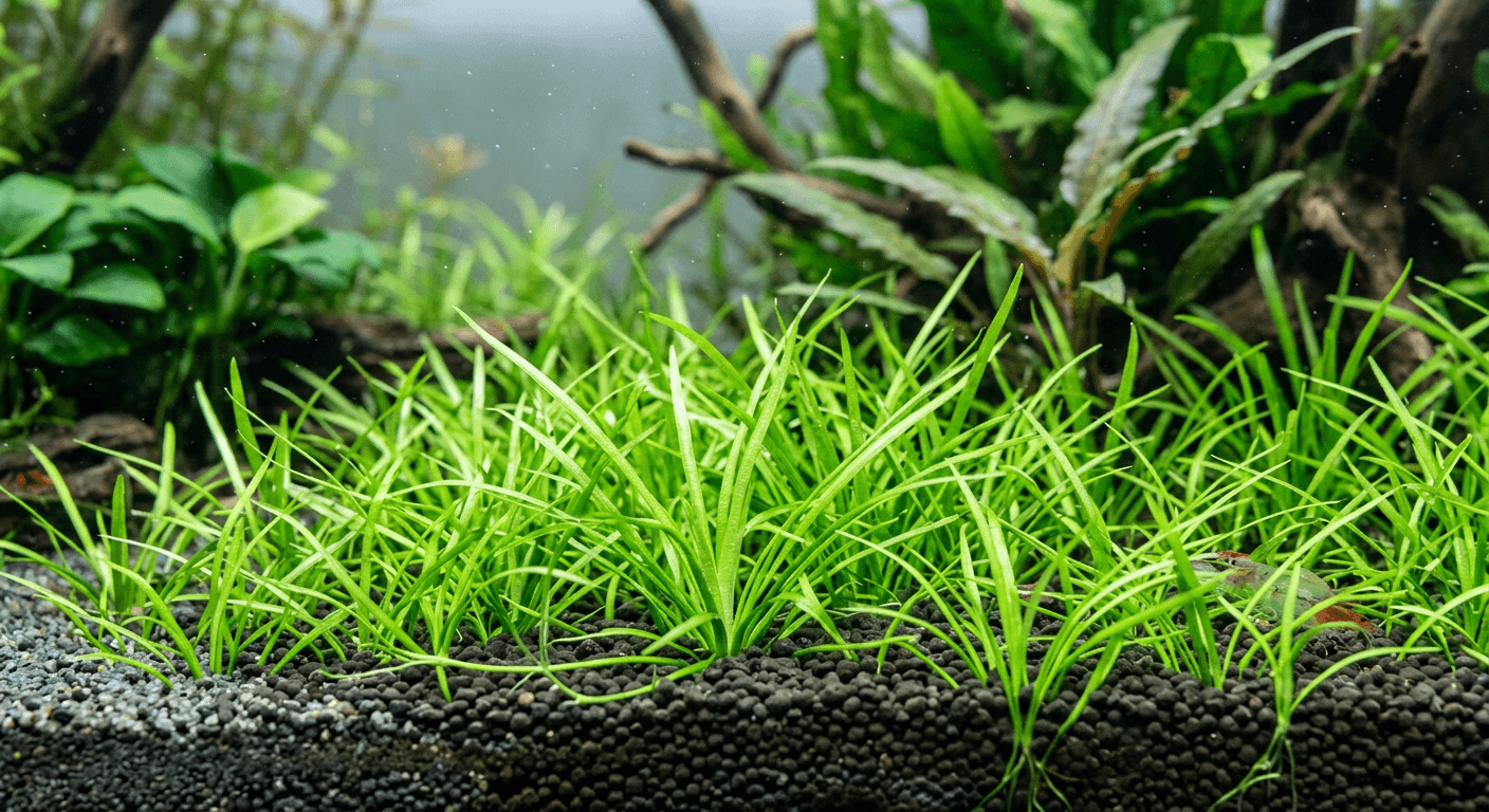 Waterweegbree (Helanthium tenellum) als voorgrondplant in aquarium