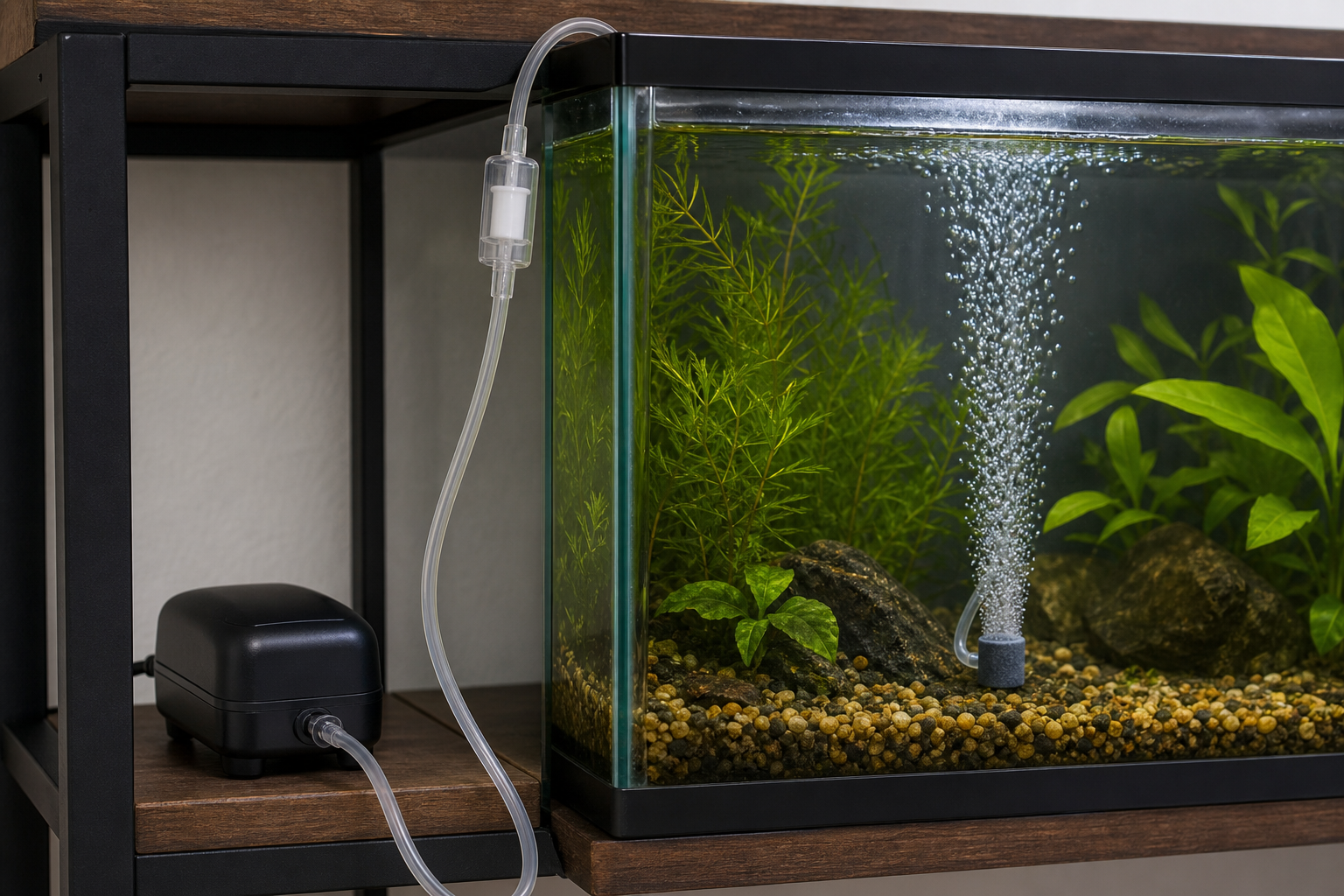 Veilig aangesloten aquarium luchtpomp