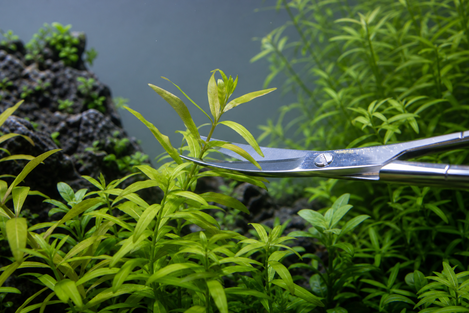Aquariumschaar snoeit planten
