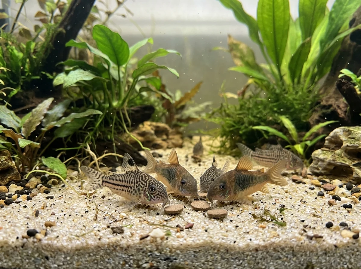Corydoras eten wafers