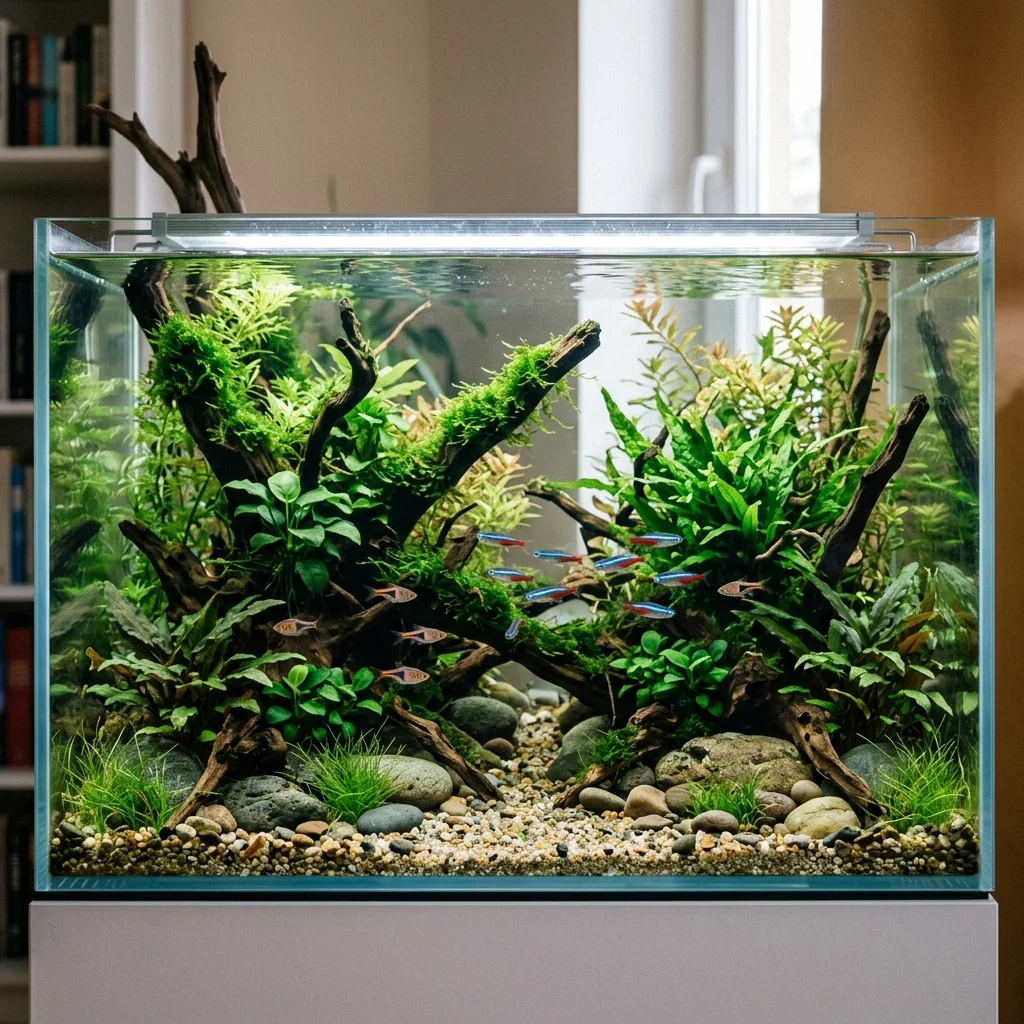 Aquarium met schuilplaatsen